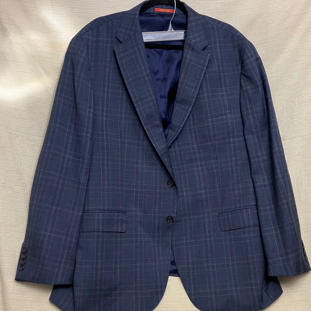 Cremieux Suit Mens 48R Blue Excellent Plaid 100% Wool 2-Piece Made in Italy